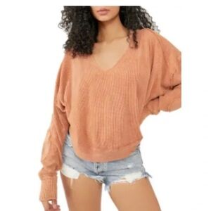 Free People We The Free V-neck Waffle Knit Top Size XS Oversized Relaxed